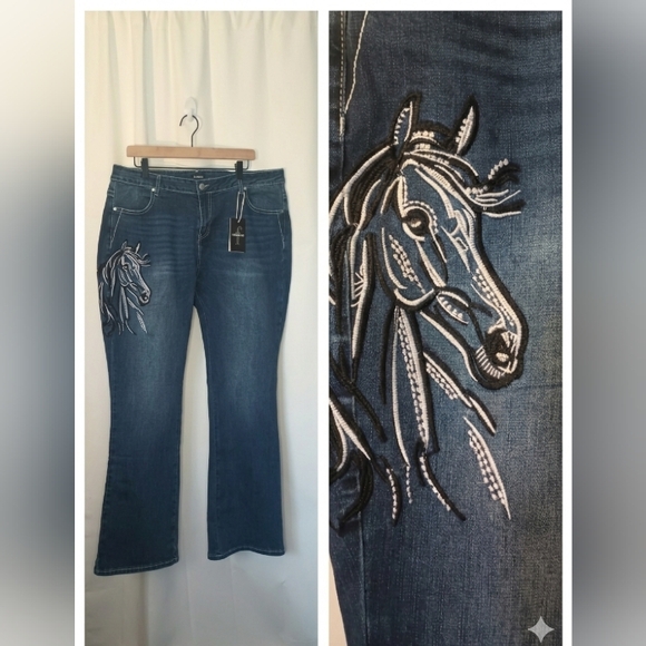 Flamingals Denim - Flamingals Horse Embroidered Flare Jeans Womens 4XL Western Equestrian Indie NWT